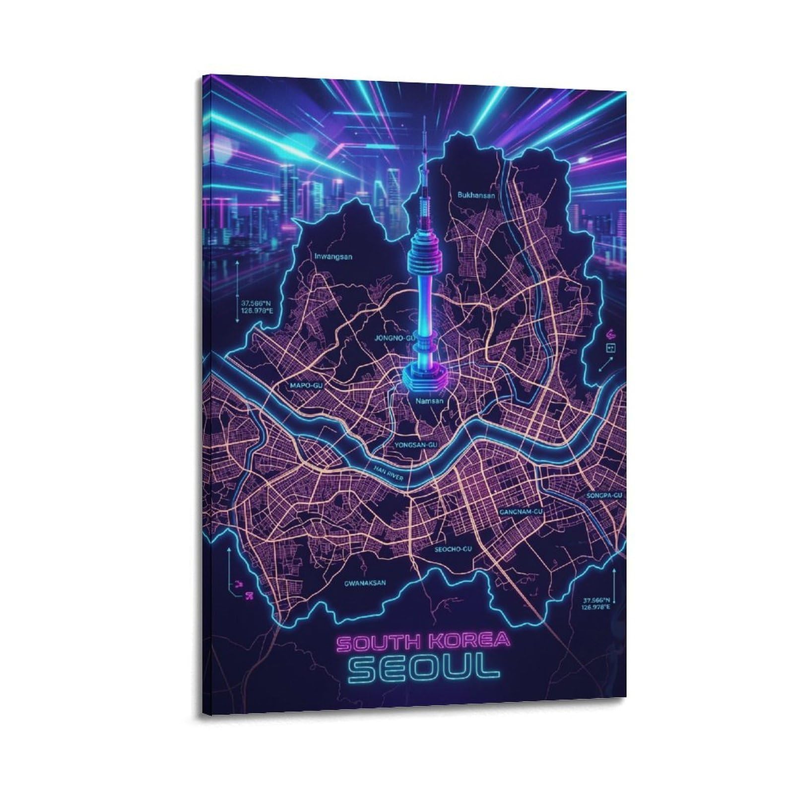 XKUGA Futuristic Neon Korea Cityscape Gaming Room Poster Modern Decorative Canvas Prints - Ideal Wall Art for Family, Man Cave, Game Room, Boys & Girls Bedroom 24x36inch(60x90cm)