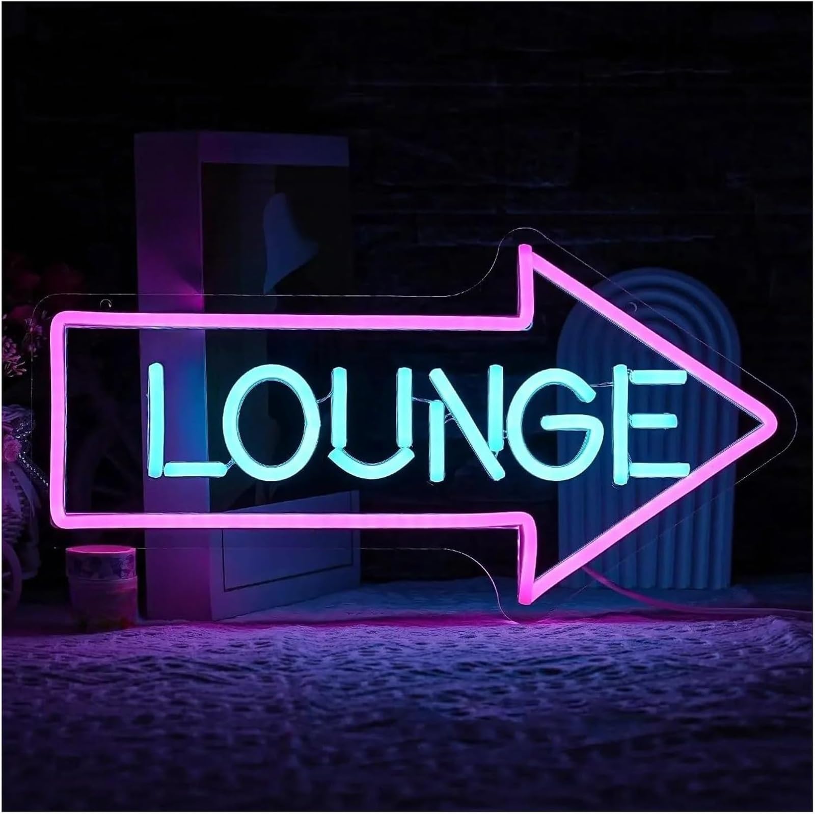 Lampada al neon Insegna luminosa al neon con la scritta Lounge utilizzata per decorazioni murali di uffici, hotel e bar, 21,8×42 cm