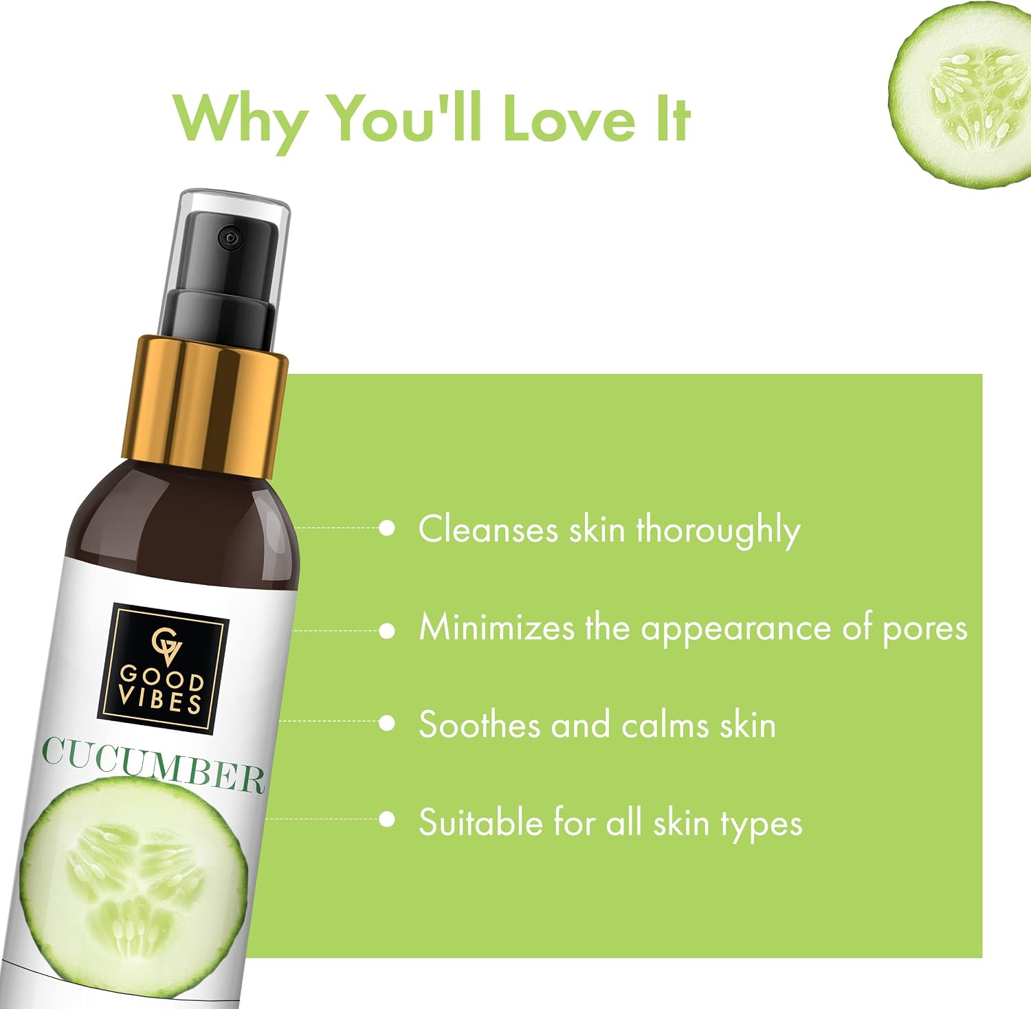 Good Vibes Cucumber Glow Toner | Natural Hydrating Pore Tightening Moisturizing Revitalising Face Spray Toner for All Skin Types | No Alcohol, Parabens & Sulphates (200 ml/6.76 Fl Oz)