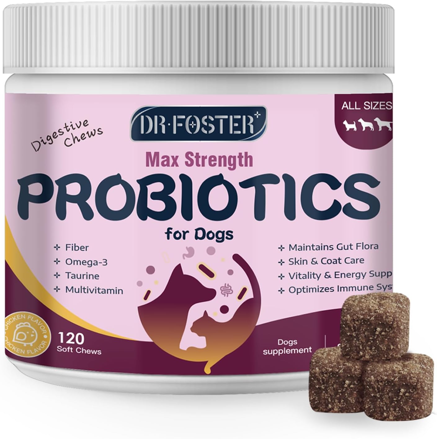 Probiotics for Dogs, Dog Probiotics for Digestive Health, 6 Billion CFU, with Prebiotics & Digestive Enzymes, Pumpkin & Omega-3, Dog Diarrhea Relief & Immune Support, Skin & Coat Care, 120 Soft Chews Probiotics for Dogs, Dog Probiotics for Digestive Health, 6 Billion CFU, with Prebiotics & Digestive Enzymes, Pumpkin & Omega-3, Dog Diarrhea Relief & Immune Support, Skin & Coat Care, 120 Soft Chews