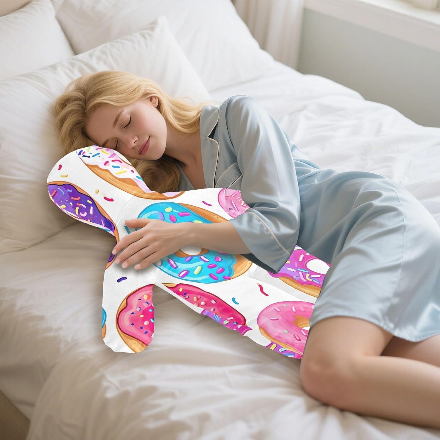 Donuts1 Human-Shaped Pillow Soft Body Pillows Washable Velvet Pillows for Anxiety Relief Sleeping Cuddling & Support