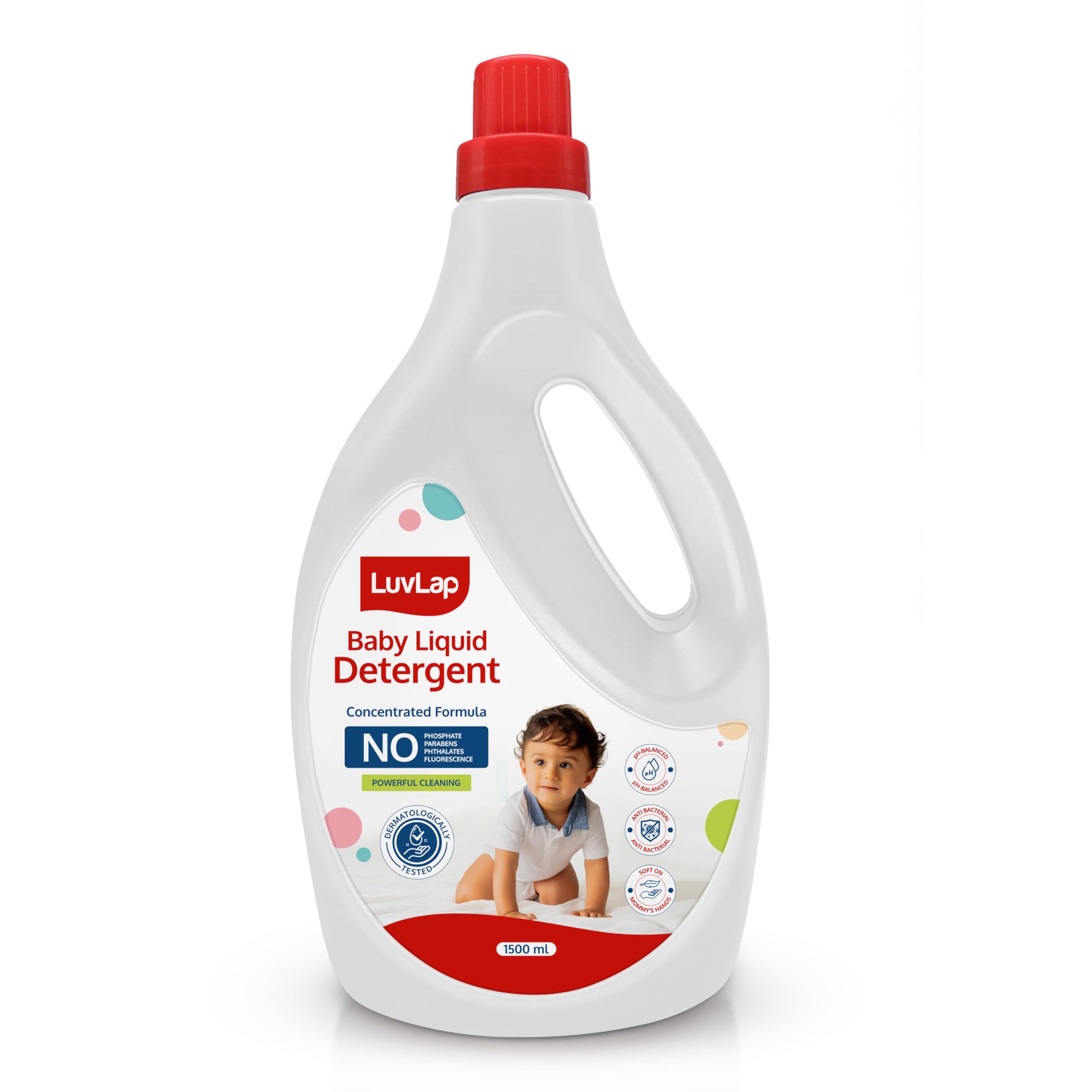 LuvLap Baby Laundry Detergent 1500ml, pH Balanced, No harsh chemicals, Safe for mommy's hands & baby's skin, Anti-Bacterial, Softens clothes & Removes Stains & Odour, Dermatologically tested