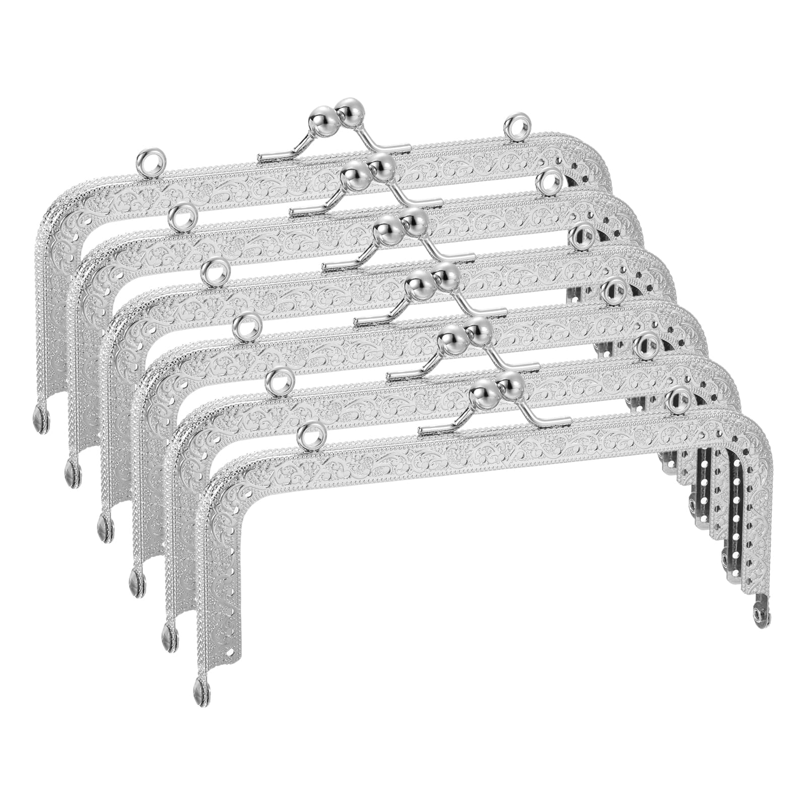 uxcell Metal Purse Frames - 5.91" 6Pcs Kiss Lock Clasp Frame Rectangle Embossed Clutch Frame Handles for Coin Purse Sewing Bag Making DIY Craft, Silver-image-30