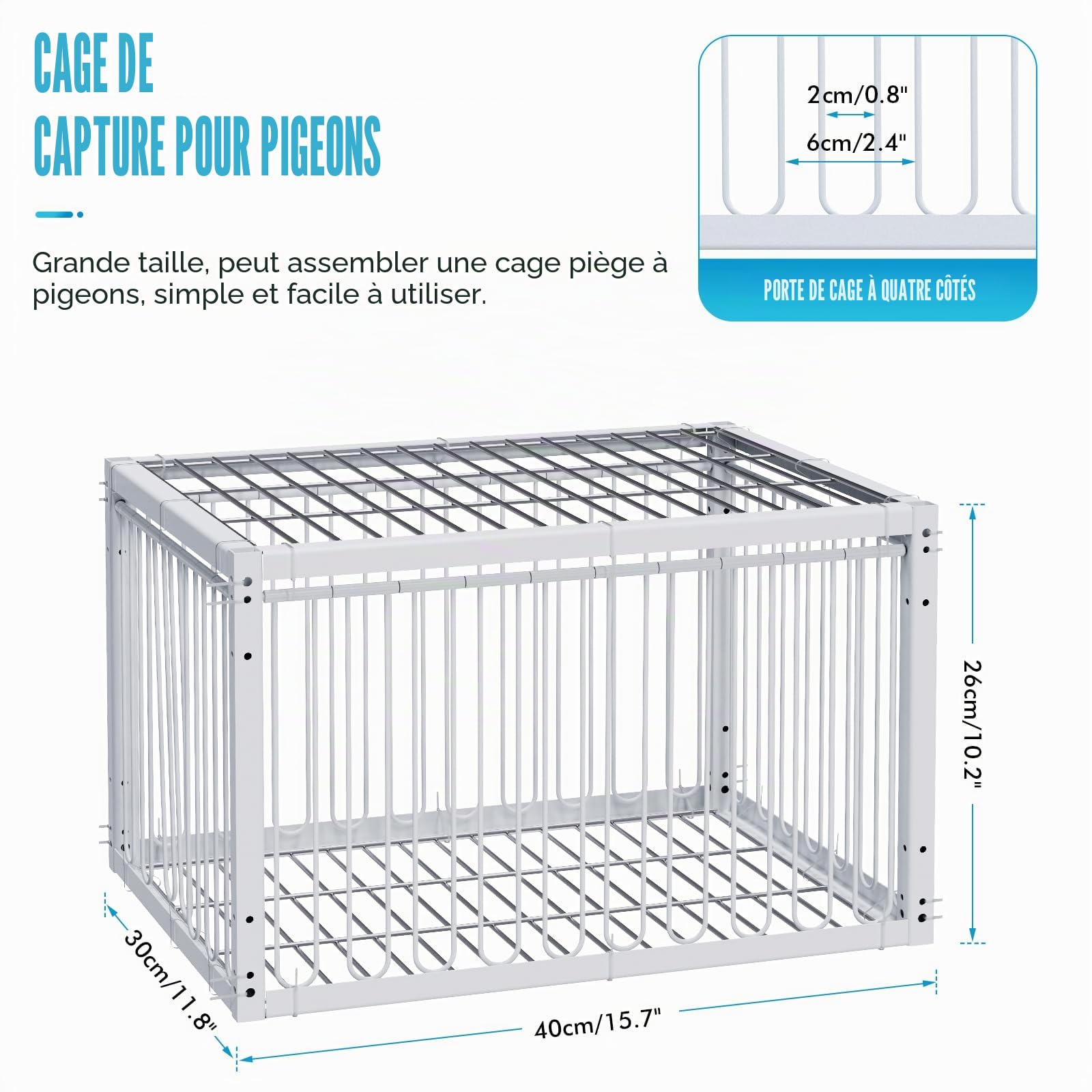 Cage à Oiseaux pour Pigeons, Faisans, Canards Sauvages avec Entrée Unidirectionnelle à 4 Côtés - Cage pour Pigeons de Course, Colombes, Perroquets 40cm