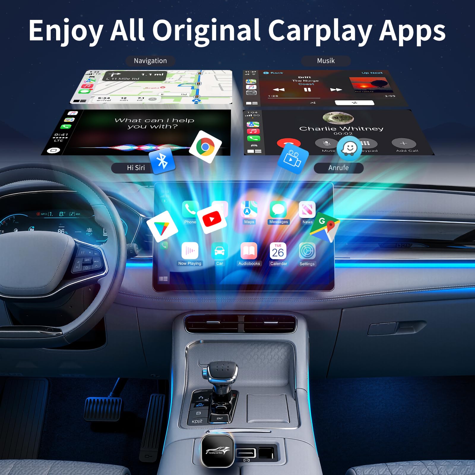 Mini Adaptateur CarPlay sans Fil, 2 en 1 pour Android Auto sans Fil, Plug and Play, Type-C/USB Compatible avec iOS 10+/Android 11+et Autos à partir de 2017, Connexion Rapide Stable