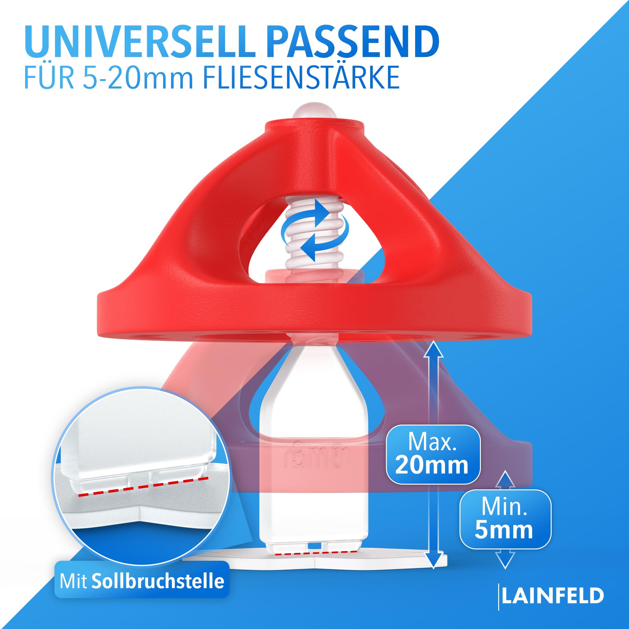 LAINFELD System poziomowania płytek, szerokość fugi 2 mm, podkładka dystansowa do układania płytek, pomoc w układaniu płytek, narzędzie do układania płytek, krzyż do płytek, 2 mm