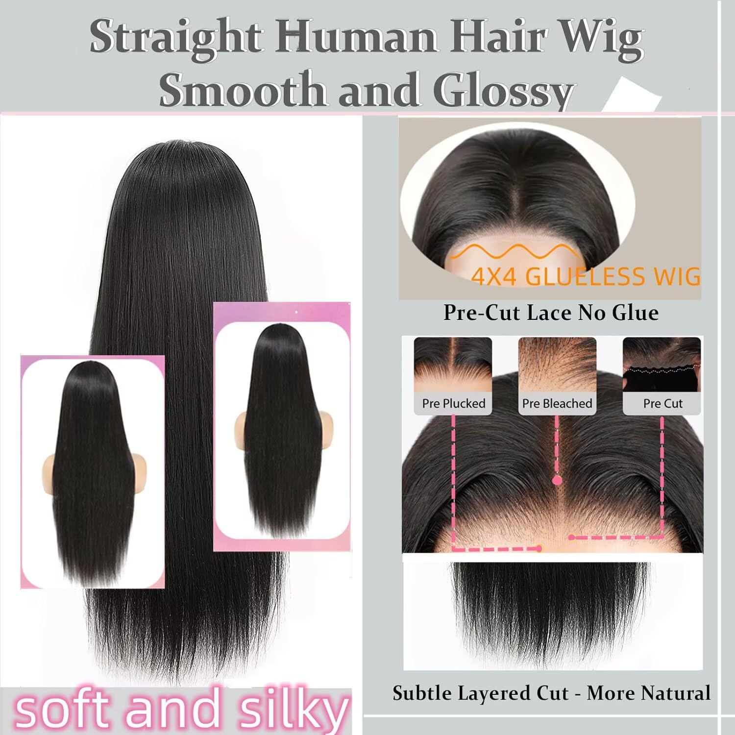 20 INCH Wear and Go Glueless Wig Human Hair Pre Plucked Pre Cut 180% Density 4x4 Glueless Lace Front Human Hair Wigs for Black Women - Image 4