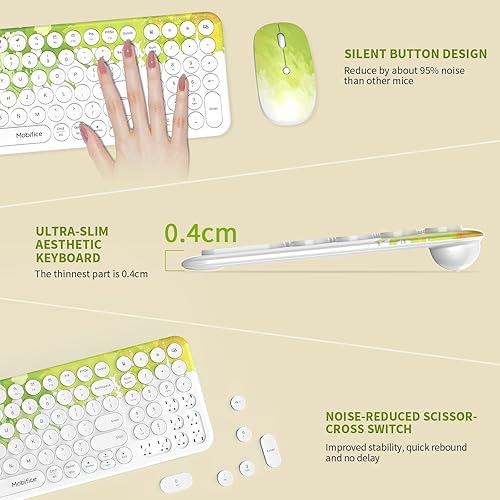 Miniatura 5 de Combo de teclado y mouse inalámbricos USB de 2.4 GHz, ultrafino, compacto, silencioso, retro, juego de teclado y mouse para computadora de oficina,