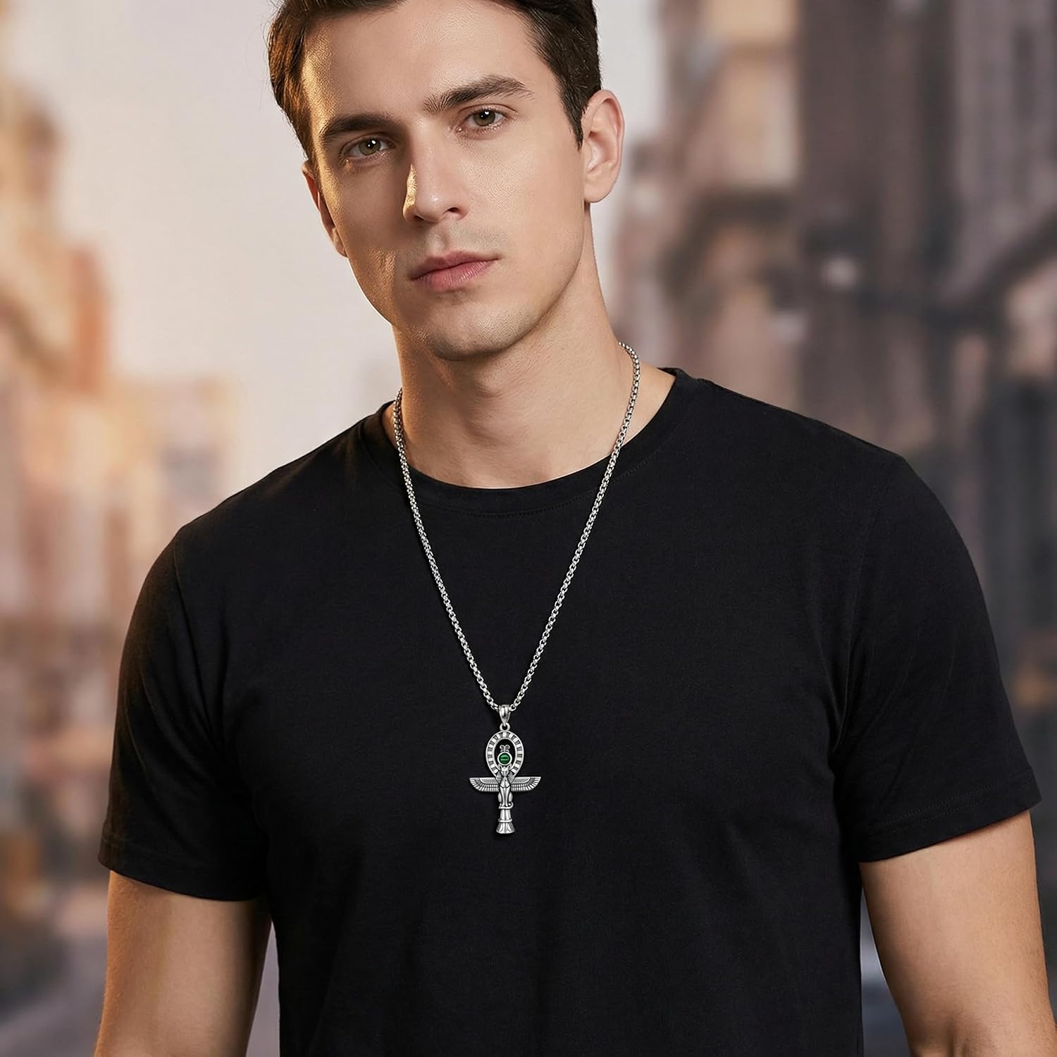 PELOVNY Ankh Necklace 925 Sterling Silver Ankh Pendant Anubis Bastet Isis Eye of Horus Necklace Protection Egyptian Jewelry Anniversary Birthday Gifts for Women Men