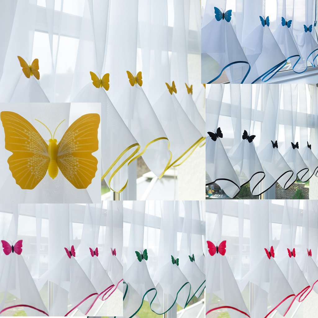 John Aird Butterfly Voile Curtain With Matching Piping (Yellow, 114" Wide x 29" Drop)