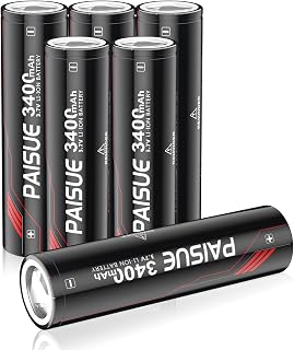 (18mm x 65mm) Rechargeable Batteries, 3400mAh High Capacity Long-Lasting Power AAAAA Batteries flat top Rechargeable Battery 2 Pack - Black