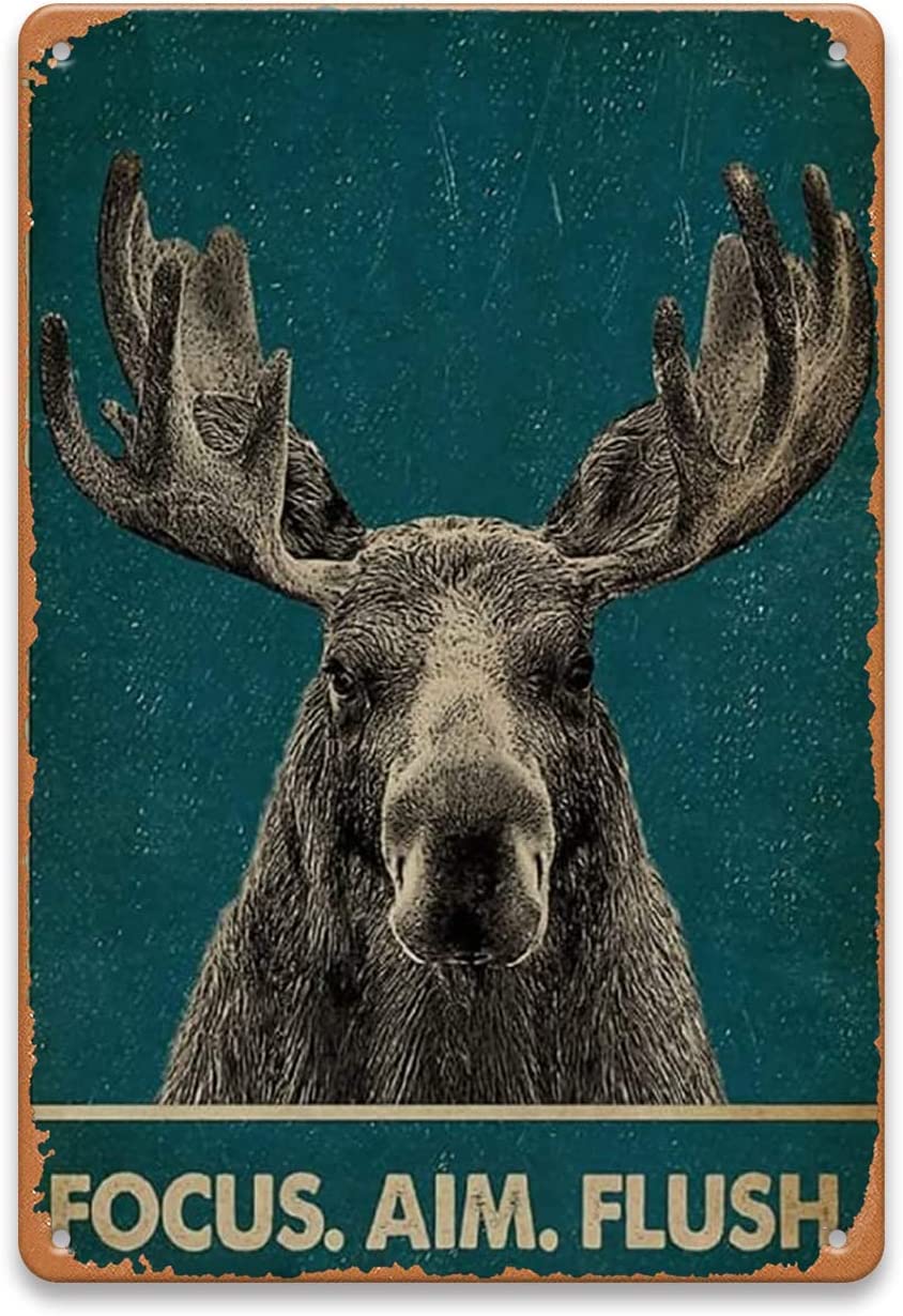 Metal Tin Sign Deer Focus Aim Flush Tin Sign Vintage Art Wall Decor Signs for Kitchen Home Office Bar Cafe Decor 8x12 Inch