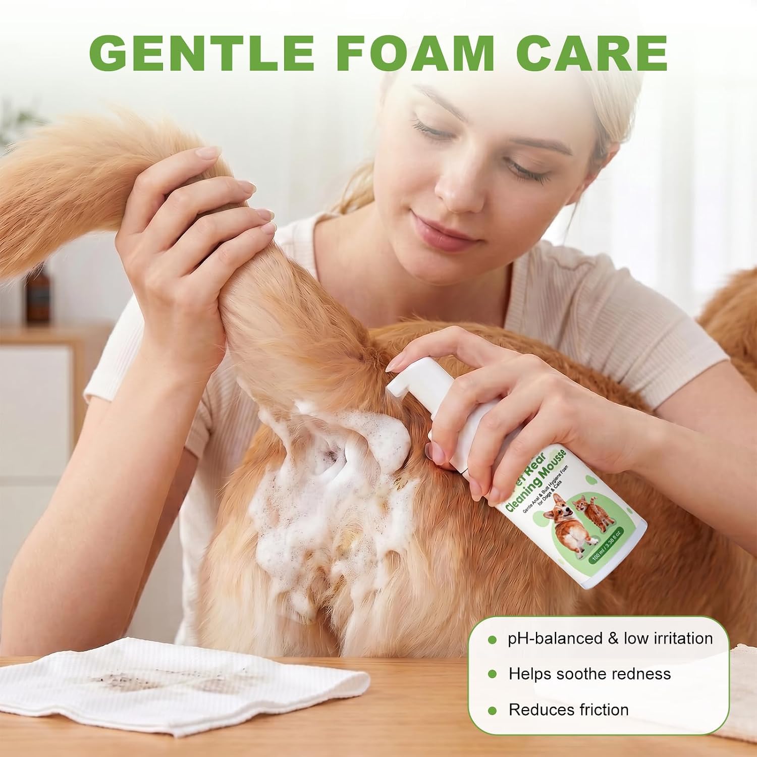 Pet Anal Gland Cleaner & Dog Butt Wash Mousse - No-Rinse Deodorizing Foam for Dogs & Cats - Deep Cleansing for Itchy Scooting, Fishy Odors & Sticky Mess