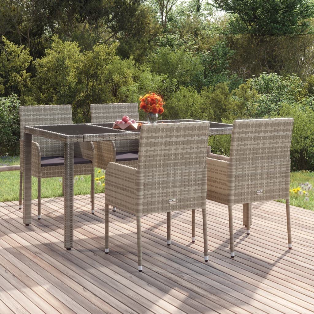 Chaise de jardin en rotin synthétique gris (lot de 4) avec coussins et accoudoirs pour terrasse