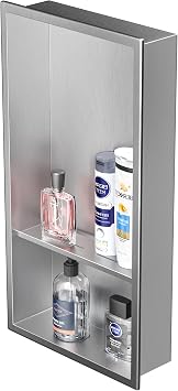 Stainless Steel Shower Niche 24" X 12" Brushed No Tile Needed Wall Niche with Double Shelves Recessed Shower Shelf for Bathroom Vertical Niches