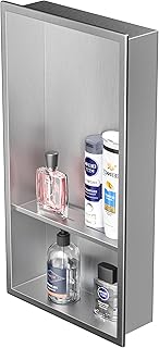 Stainless Steel Shower Niche 24" X 12" Brushed No Tile Needed Wall Niche with Double Shelves Recessed Shower Shelf for Bathroom Vertical Niches