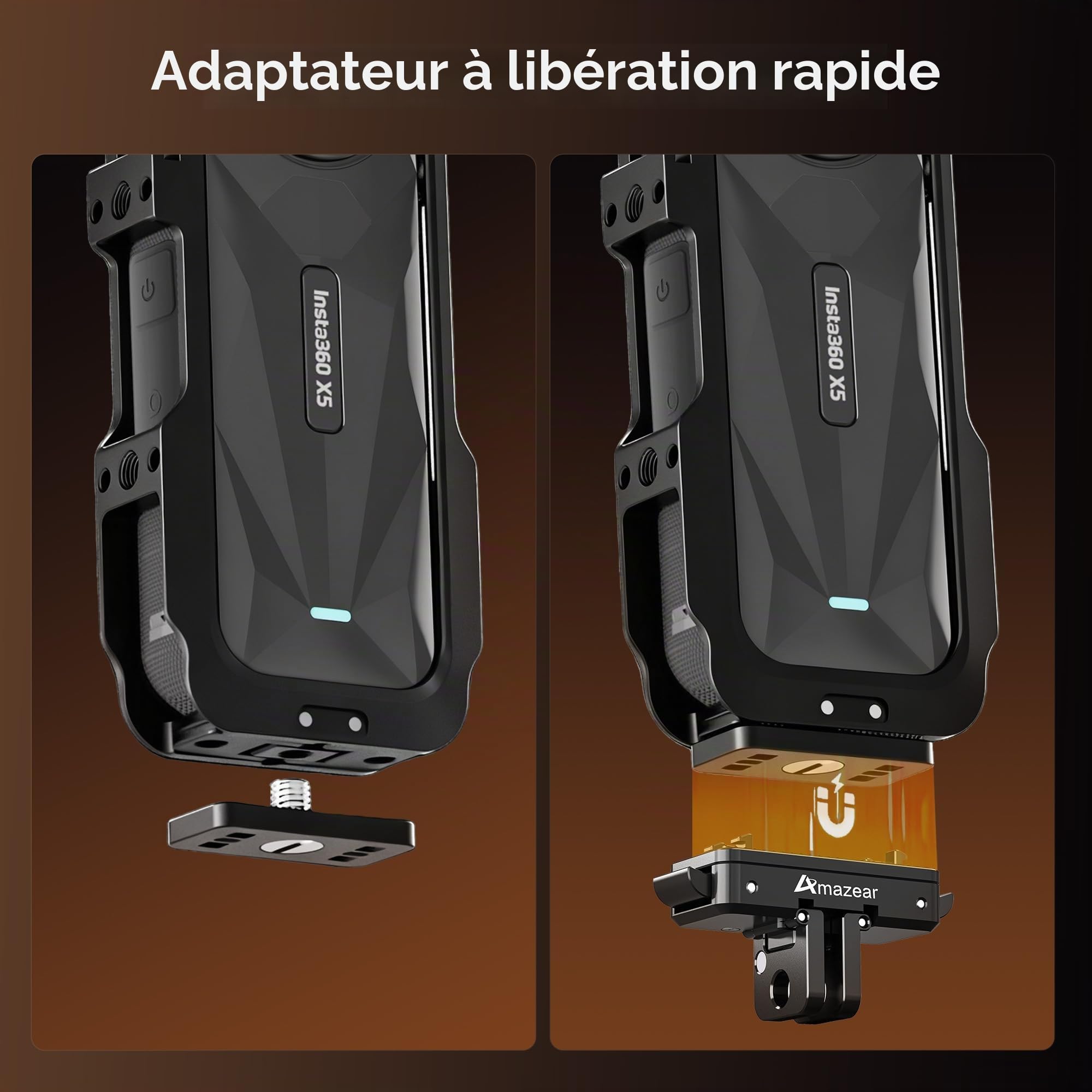 Amazear Étui de Protection métal Insta360 X5, Cadre Utilitaire, Construction Solide, Cage Aluminium Verrouillage Rapide,Gris Acier Métallisé