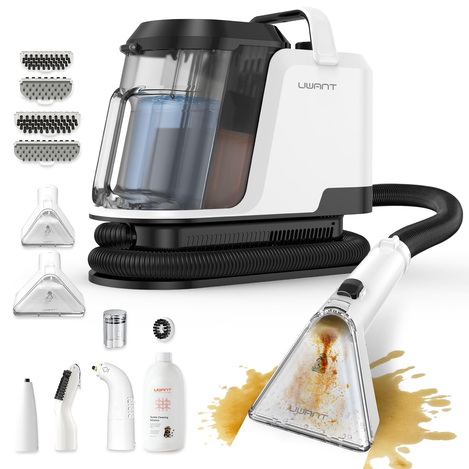 Uwant Lavatappeti Lava e Asciuga a Vapore Y100S 600W 18KPa, 3in1 Fredda/65℃ Calda/100℃ Vapore, Spazzole multiple Lava Divani/Tappeti/Auto/Cucina, 2.4L Serbatoio Auto-pulizia Portatile Lavatessuti