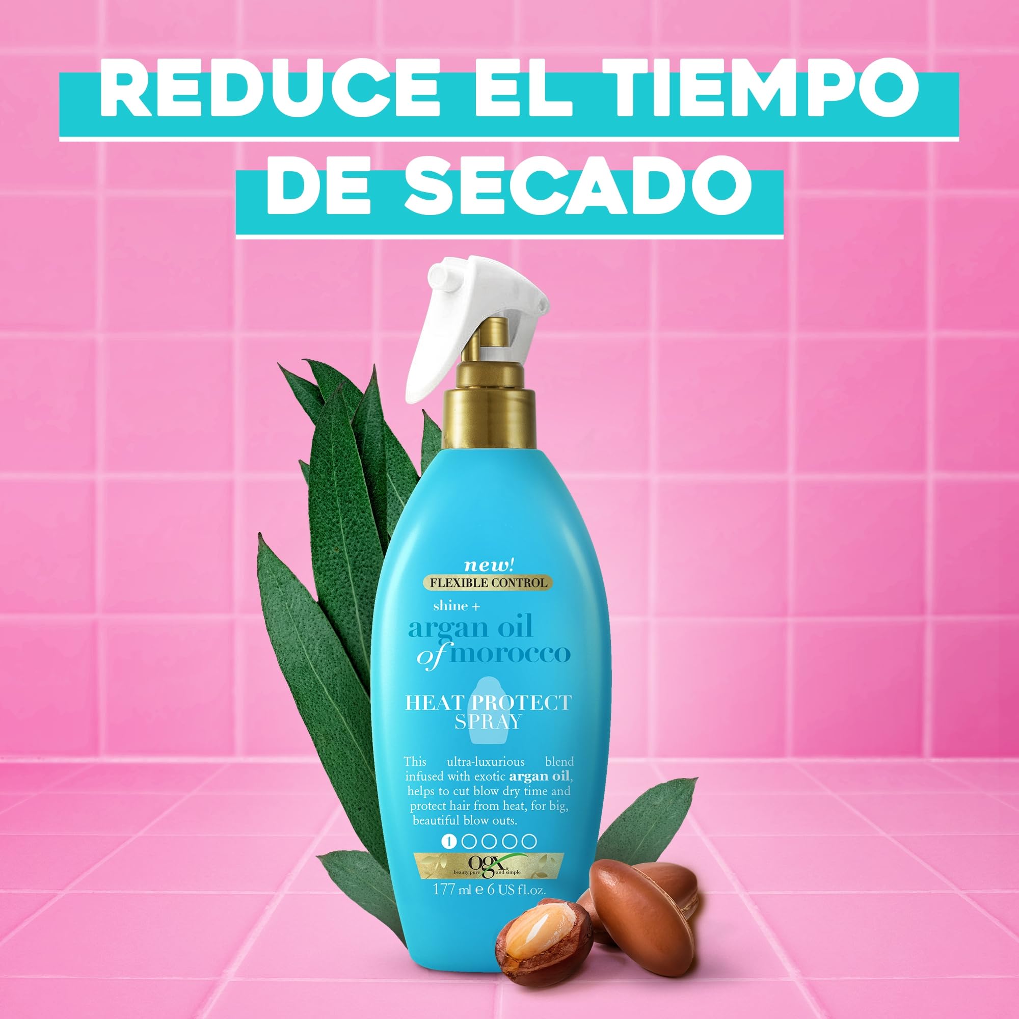 OGX Shine + Argan Oil of Morocco Spray Heat Protect 177 ml protector térmico para el pelo hasta 230 °C