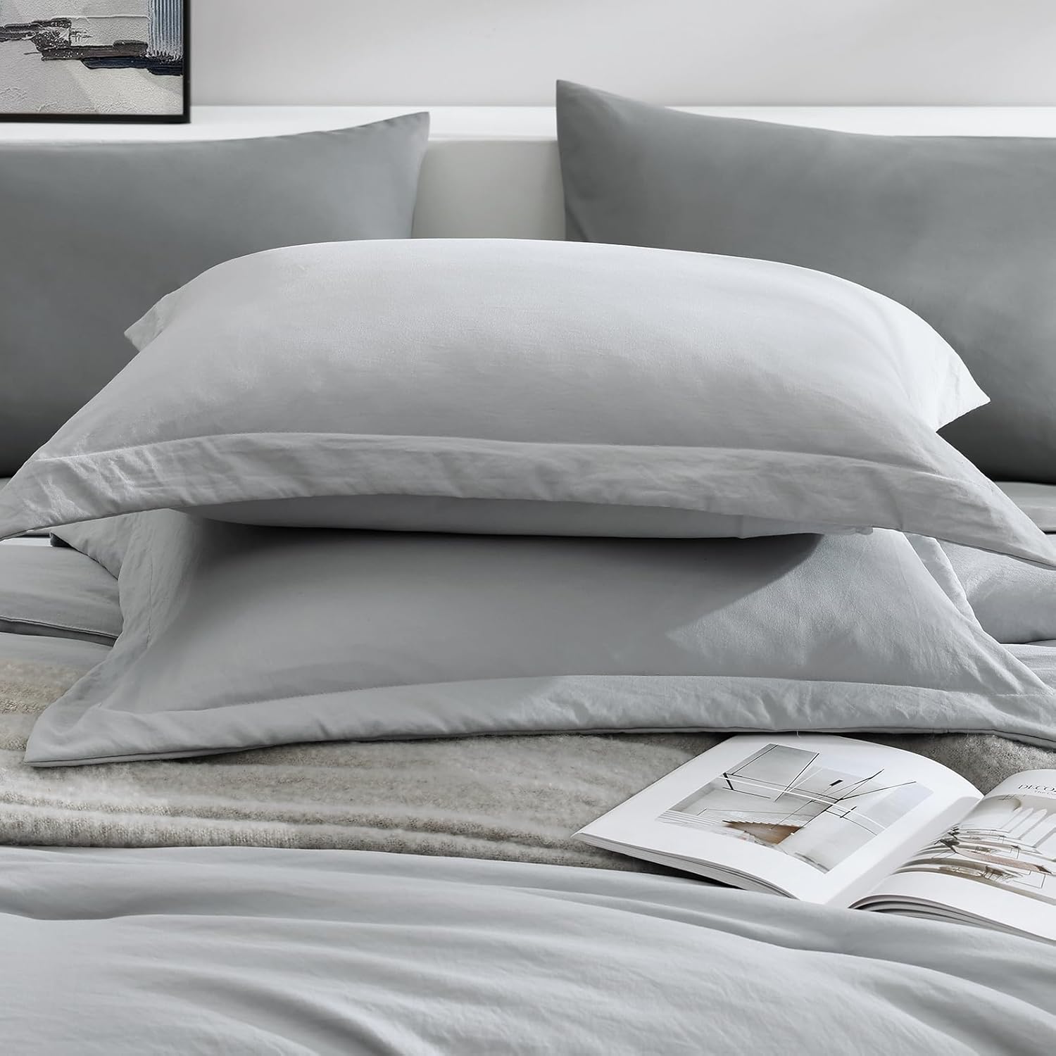 WRENSONGE Full Size Comforter Sets- 7 Pieces Soft Light Grey Bed in a Bag with Fitted Sheet, Flat Sheet, 2 Pillow Shams, 2 Pillowcases, Warm Bedding Sets for All Season - Image 4