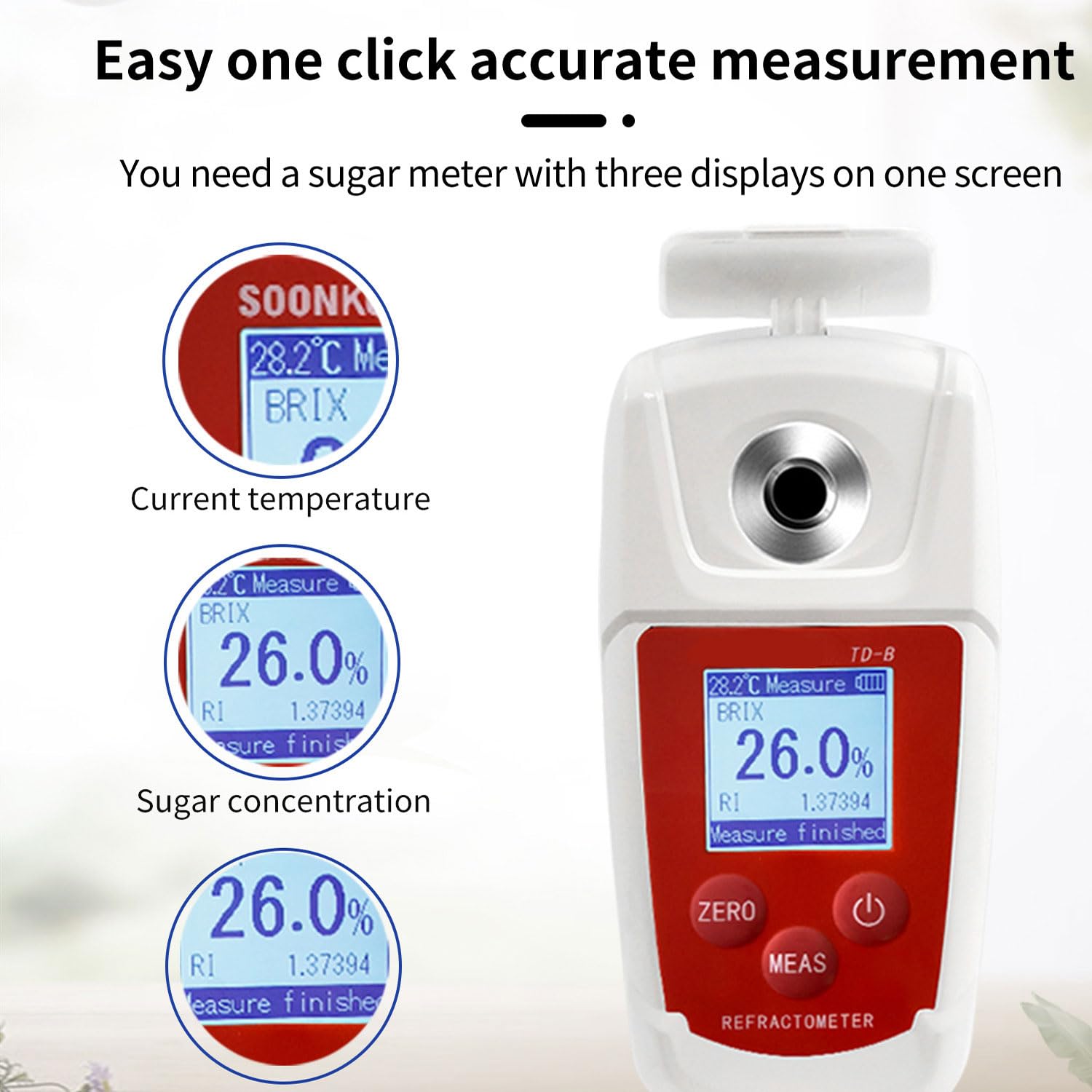 JOSBY Refractómetro Brix Digital de precisión al 0,1%, medidor de azúcar de Frutas de Alto Rango 0-93% con ATC, compensación automática de Temperatura e Impermeable, para Mermelada, melaza