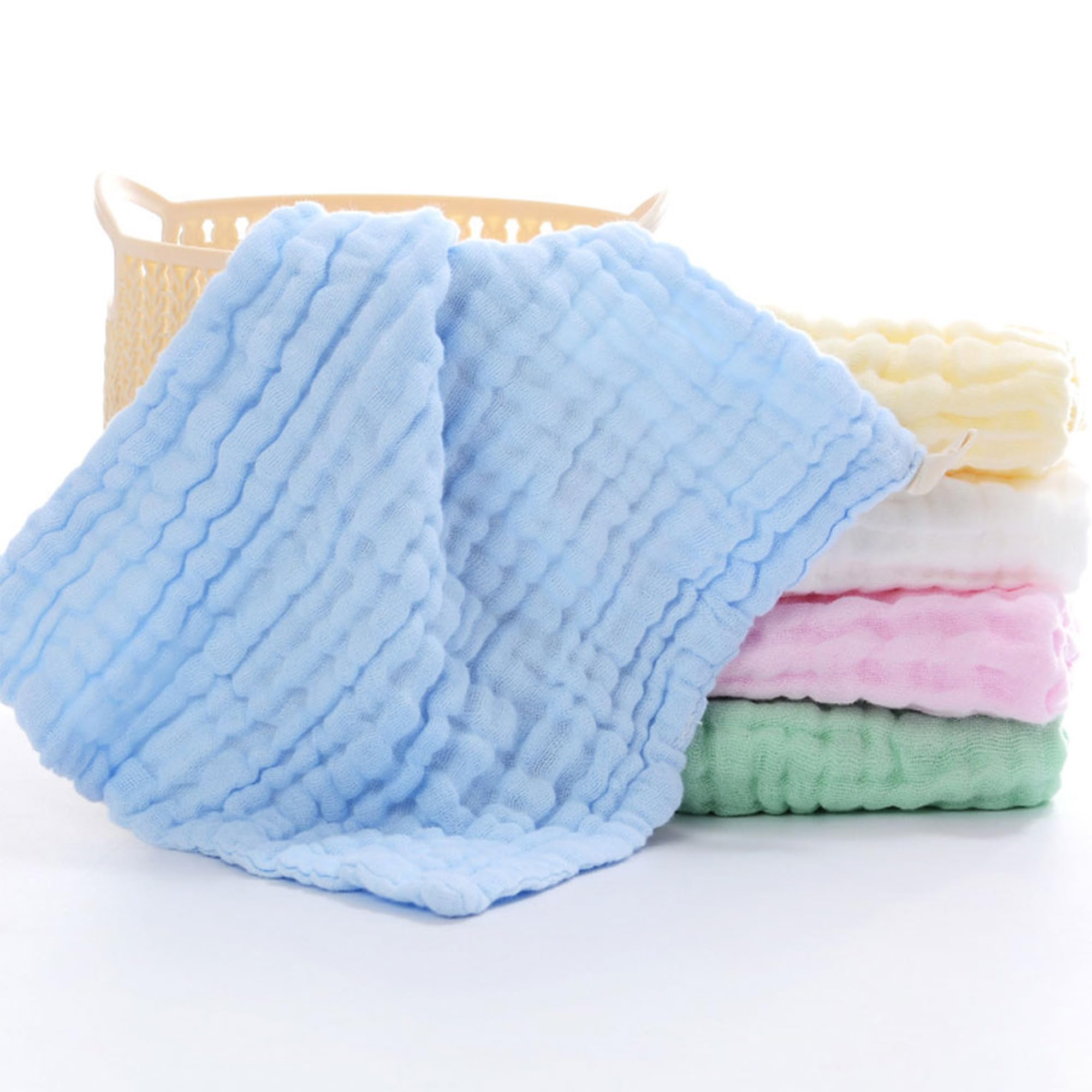 YUEMING 5 Pacchi Asciugamani in Mussola per Bambini,30 x 30 cm Asciugamani Neonato, Telo da bagno in cotone,Salviette Soffici Viso Neonati Panno Lavabile Mussola,Regalo per Baby Shower