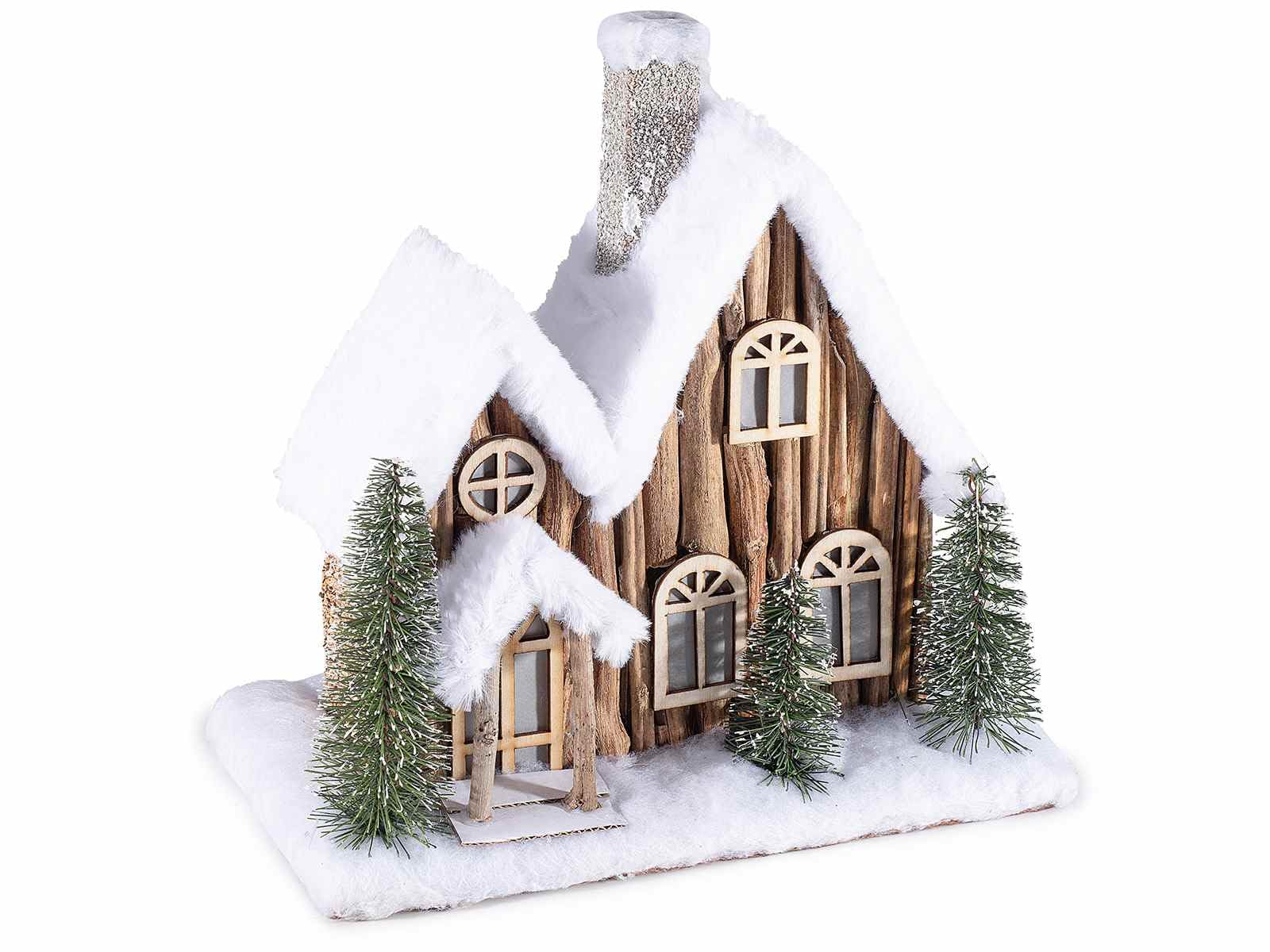 Gruppo Maruccia - Casetta Innevata in Legno e Pelo Sintetico - Decorazione Natalizia da Appoggiare con Luci - Idea Regalo