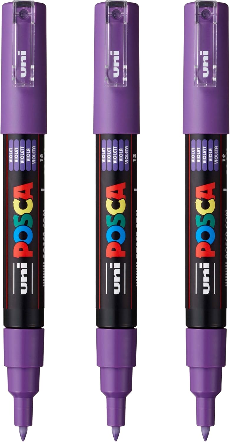 posca PC-1M Water-Based Paint Markers, Extra Fine Tip (0.7mm), Black, 3 Count