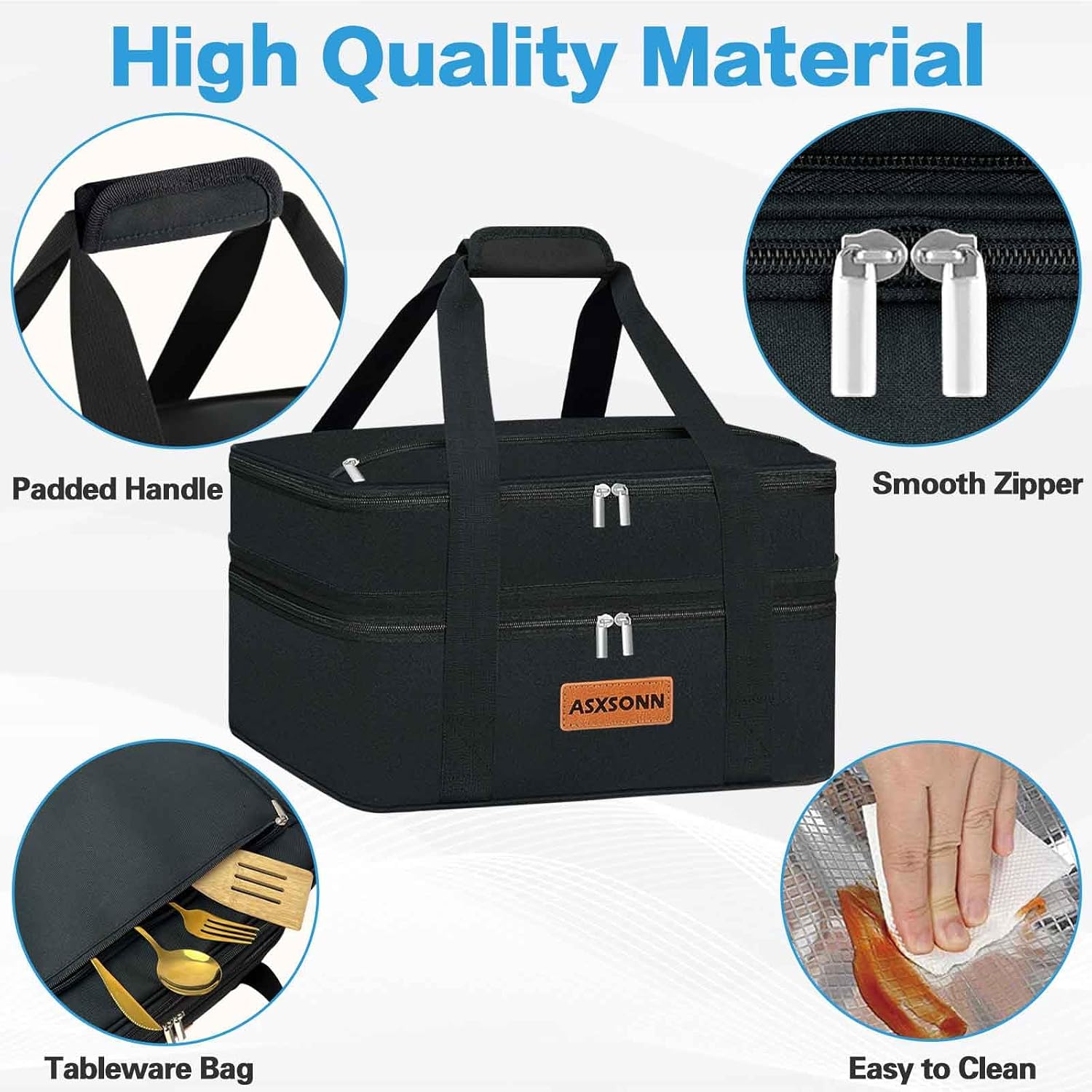 Double Decker Insulated Casserole Carrier for Hot or Cold Food, Insulated Casserole Dish Carrier for Potluck Parties, Picnic