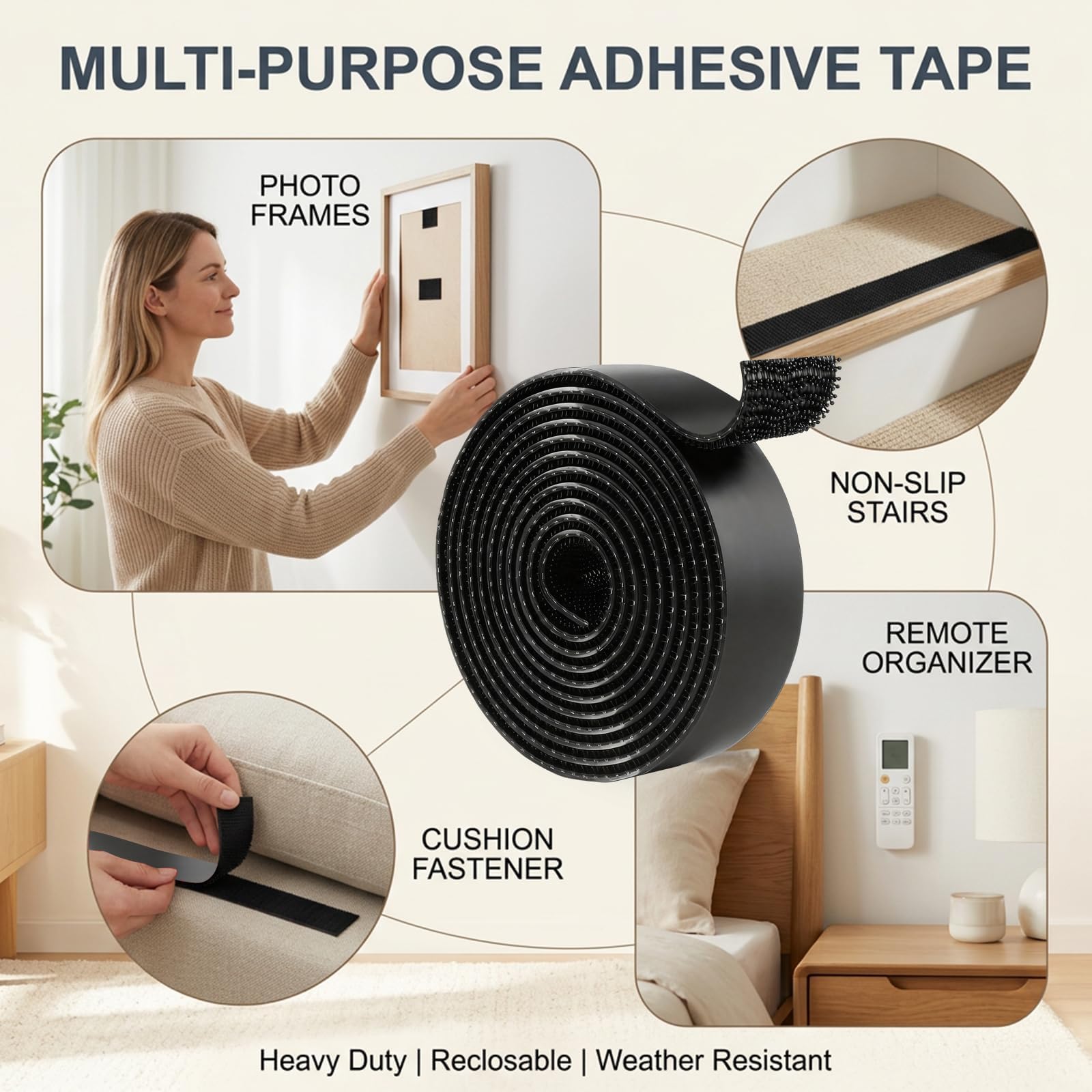 Dual Lock SJ3550 Double Thin Adhesive Tape Extra con Cierre Resellable con Forma de Hongo Entrelazado para Hogar,Alfombras,Coches,GoPros,Soportes,DIY,Oficinas,Cocinas,Dashcam (25,4 mm x 1 m)