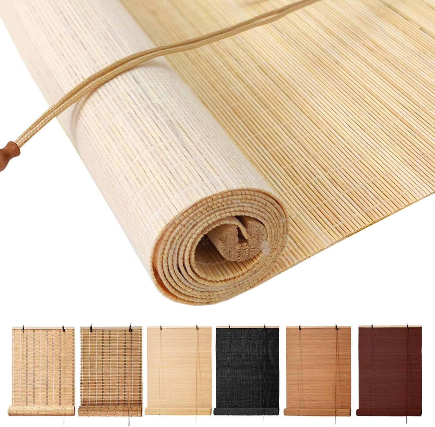 Bamboo Roller Shades for Windows (Custom Size)