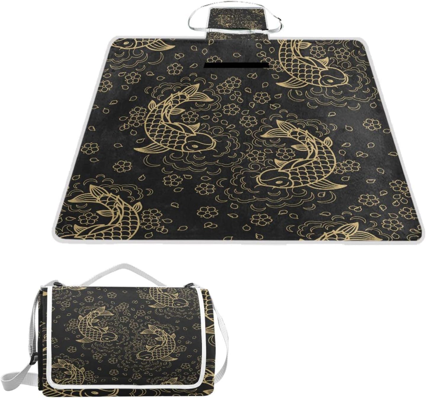レジャーシート レジャーマット 厚手 アルミ 折り畳み 防水 コンパクト 大判 金魚 鯉 ブラック 黒色 花見 キャンプ 軽量 ピク