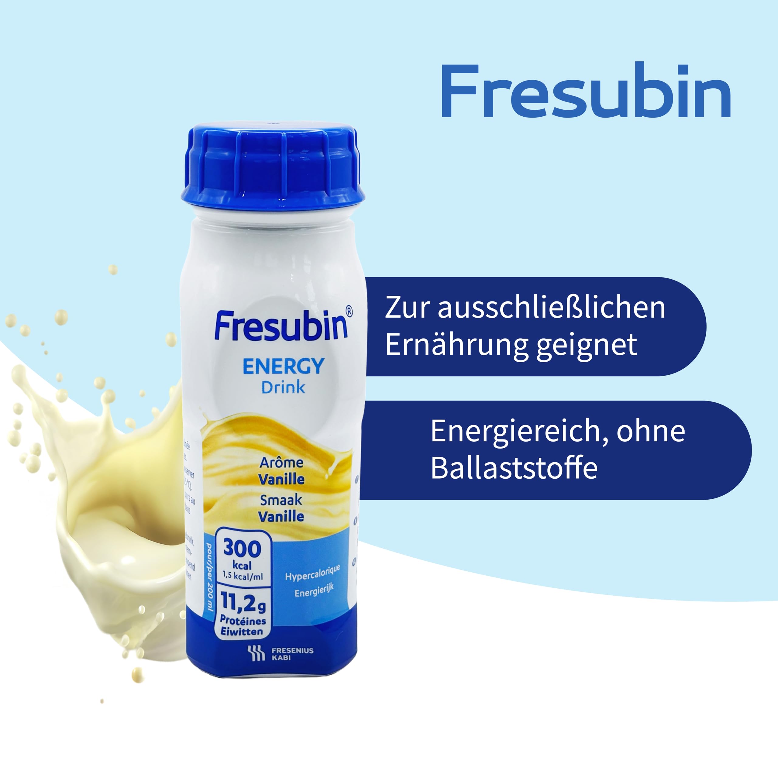 Fresubin Energy Drink - Vanille Hochkalorische Trinknahrung von Fresenius Kabi, 300 kcal pro Flasche, laktosearm, ohne Ballaststoffe ideal bei Mangelernährung (200 ml (24er Pack), Vanille)