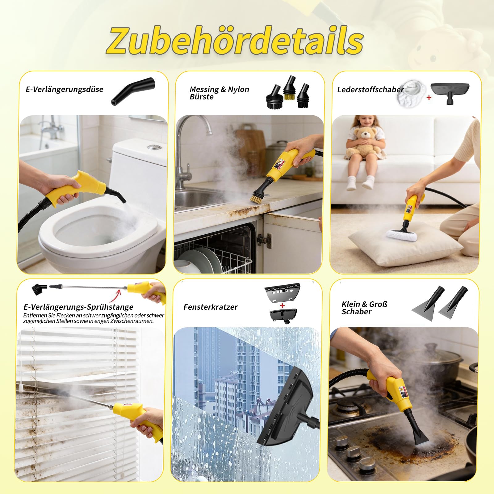Dampfreiniger, Dampfreiniger Handgerät, 1.2L Wassertank, 15 Sekunden Aufheizzeit, 2500W Hochdruck Steam Cleaner, Dampfreiniger für Alles, Tragbarer Steamer für Auto, Küche, Badezimmer, Fliesen