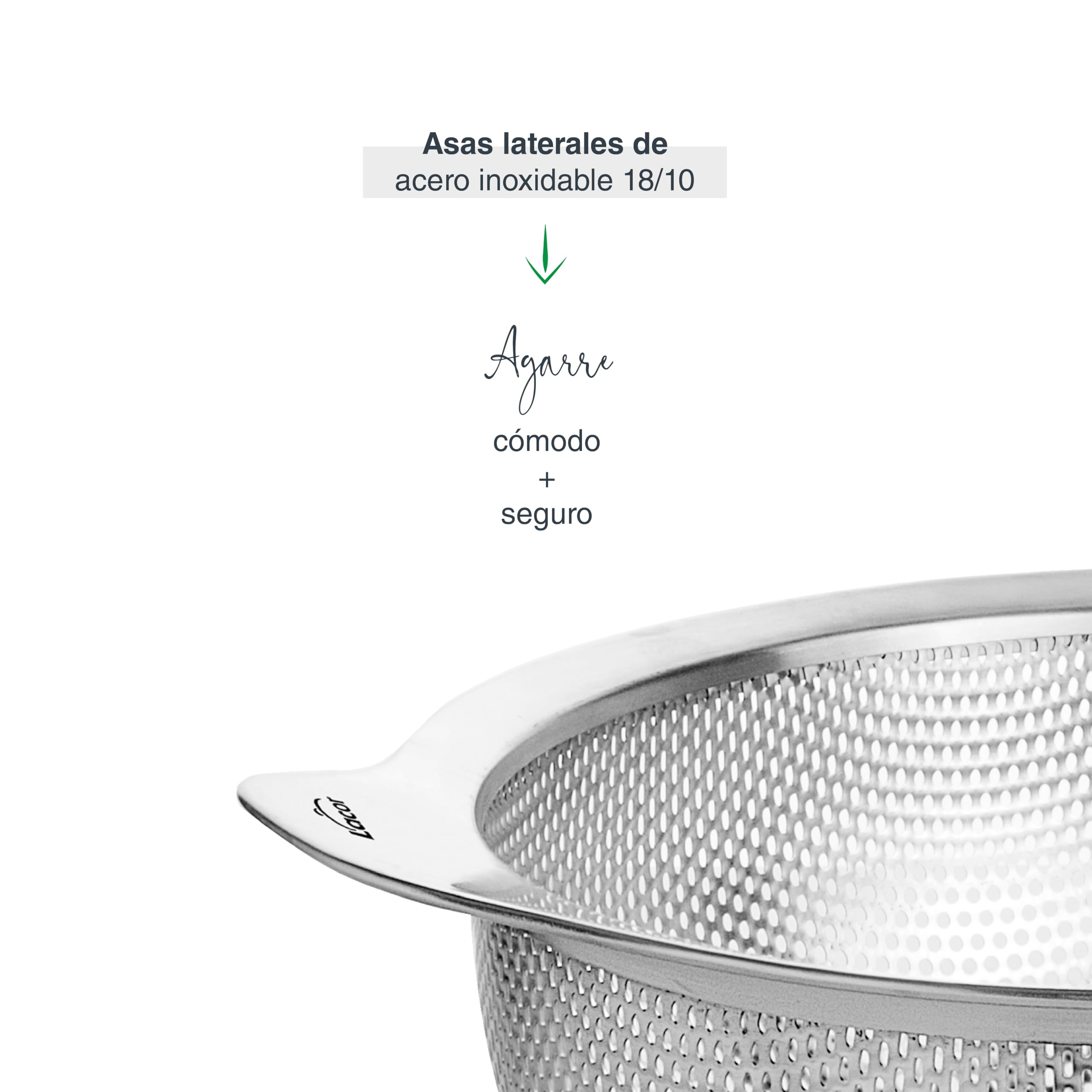 Lacor - 62731 - Escurridor de Acero Inoxidable 18/10, Diametro de 15 cm, con Asas, 100% Apilable, Apto para Lavavajillas y Uso Profesional en Cocina