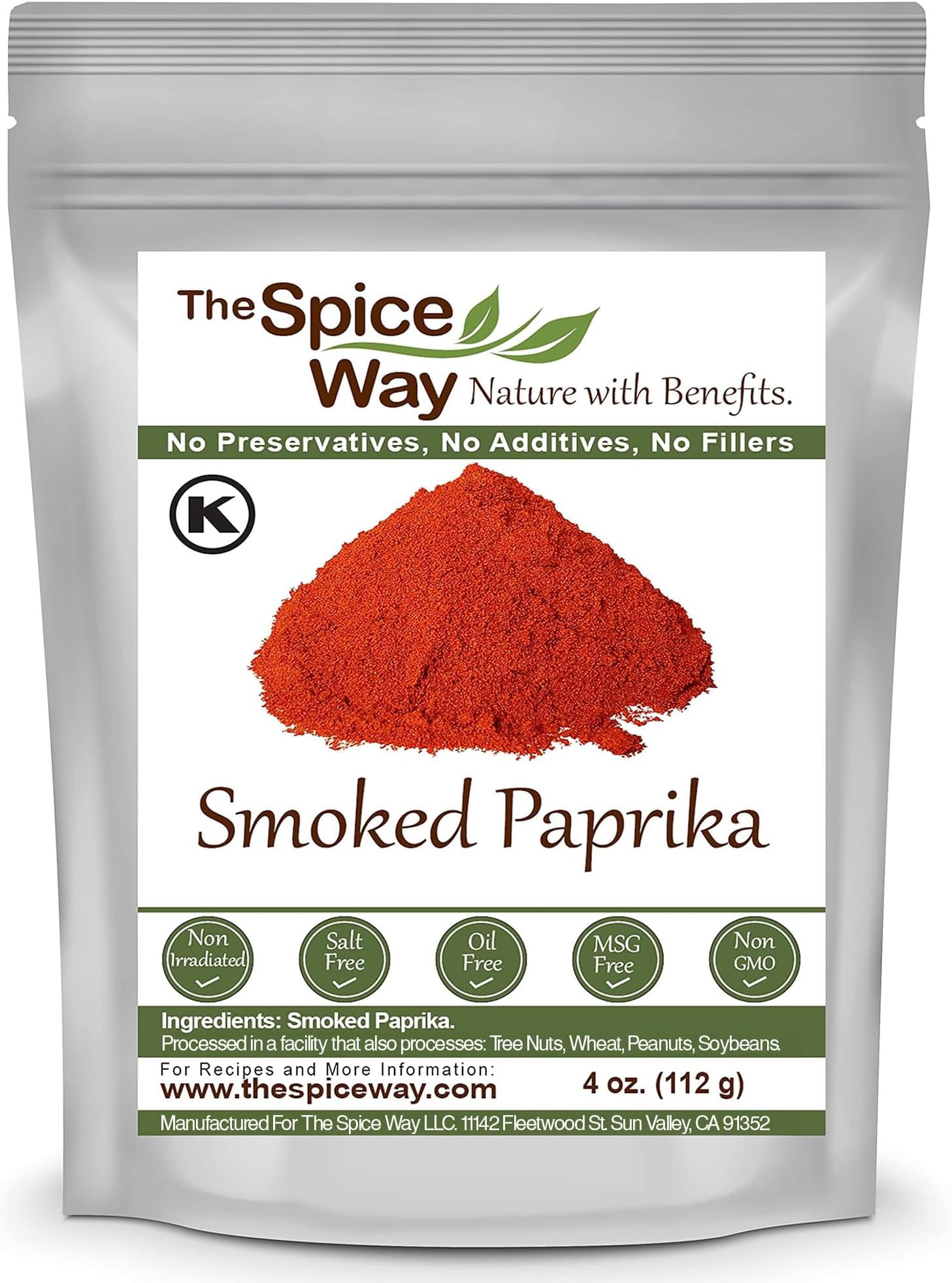 The Spice Way Smoked Paprika - pure, no additives, Non-GMO, no preservatives, no fillers. Authentically smoked with herbs.4 oz resealable bag