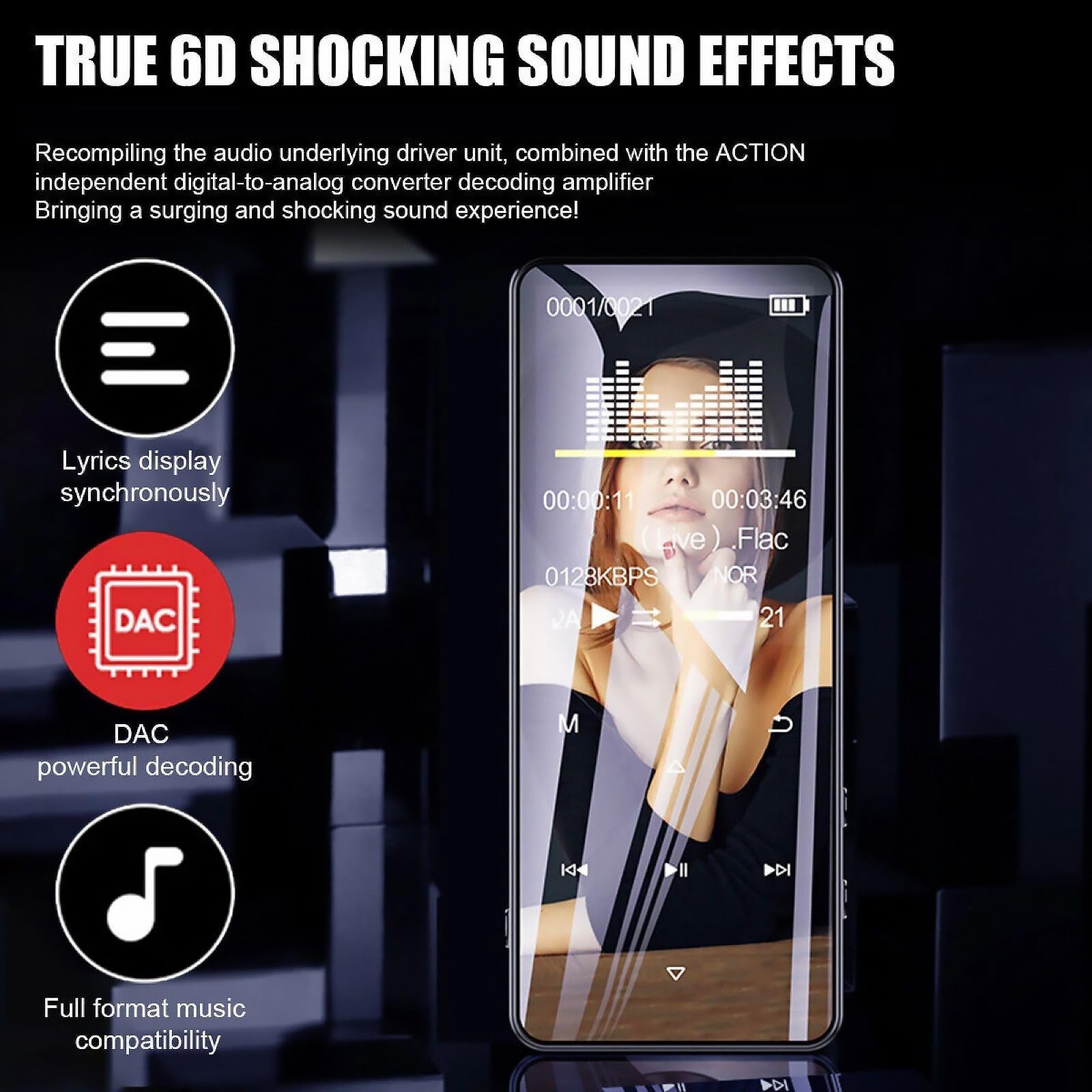 Lettore musicale Bluetooth MP4/MP3 con radio FM per sport in esecuzione con schermo a colori ad alta definizione da 1,8 pollici