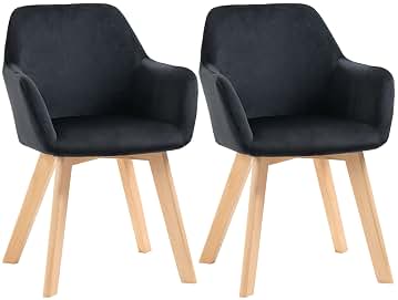 HOMCOM Pack de 2 Sillas de Comedor Modernas Sillas de Cocina Tapizado en Terciopelo con Respaldo Reposabrazos y Patas de Madera Carga 120 kg para Salón Dormitorio 54x57x80 cm Negro