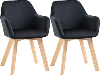 HOMCOM Pack de 2 Sillas de Comedor Modernas Sillas de Cocina Tapizado en Terciopelo con Respaldo Reposabrazos y Patas de Madera Carga 120 kg para Salón Dormitorio 54x57x80 cm Negro