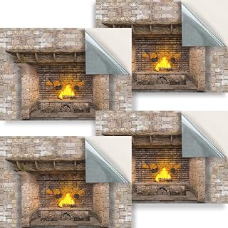 Stick & Go Repositionable Self Adhesive Dolls House Wallpaper 1:24 Scale (Set of 4 Sheets) - Feature Wall / Natural Stone Fireplace - No. 176