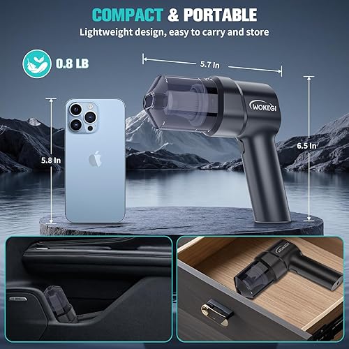 Miniatura 7 de Mini aspiradora de mano para automóvil, aspiradora portátil inalámbrica de 10000 PA con batería de 2000 mAh, aspiradora pequeña 3 en 1 y plumero de