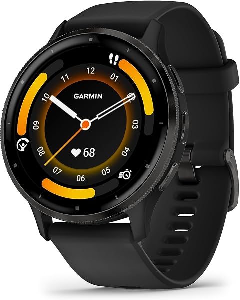 Garmin Venu 3, 45mm GPS smartwatch, AMOLED touchscreen, all-day advanced health & fitness features, voice functionality, music storage, wellness smartwatch with up to 14 days battery life, Black