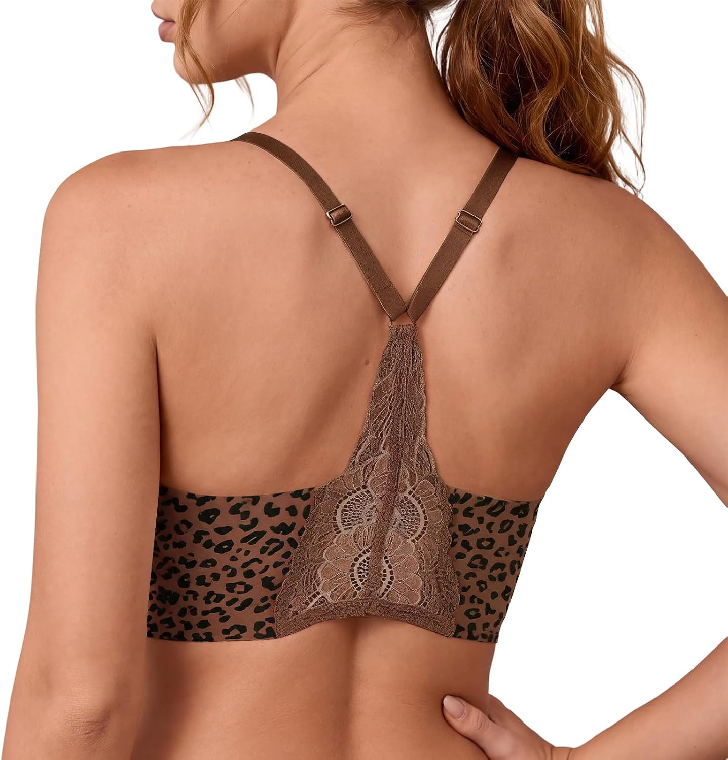 Aoysky Womens Wireless Jelly Bras Lace Racerback Push Up Plunge T-Shirt Bra