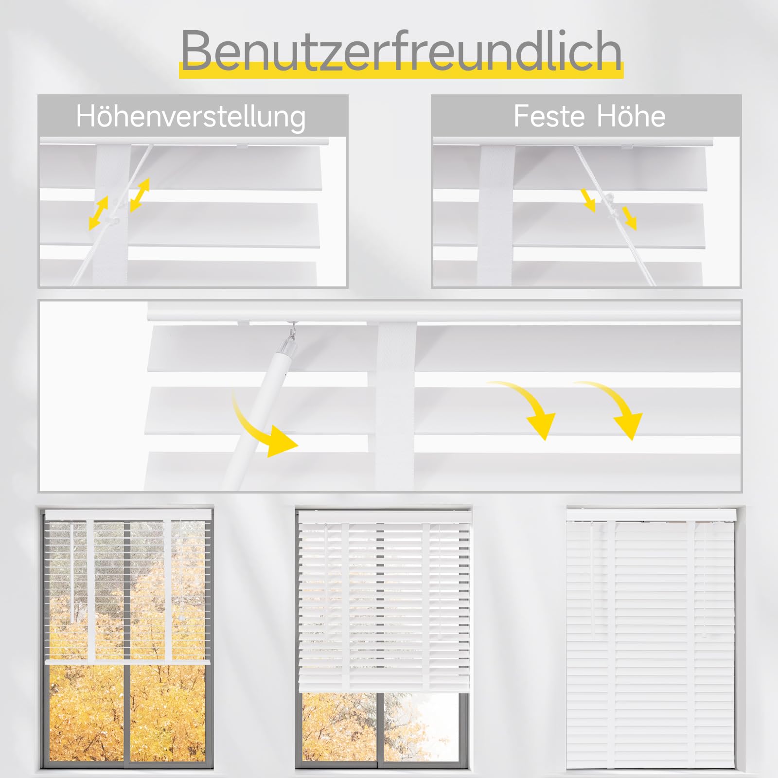 Sekey Persiana in legno, 50 mm, in vero legno, personalizzabile, 90 x 220 cm, colore bianco
