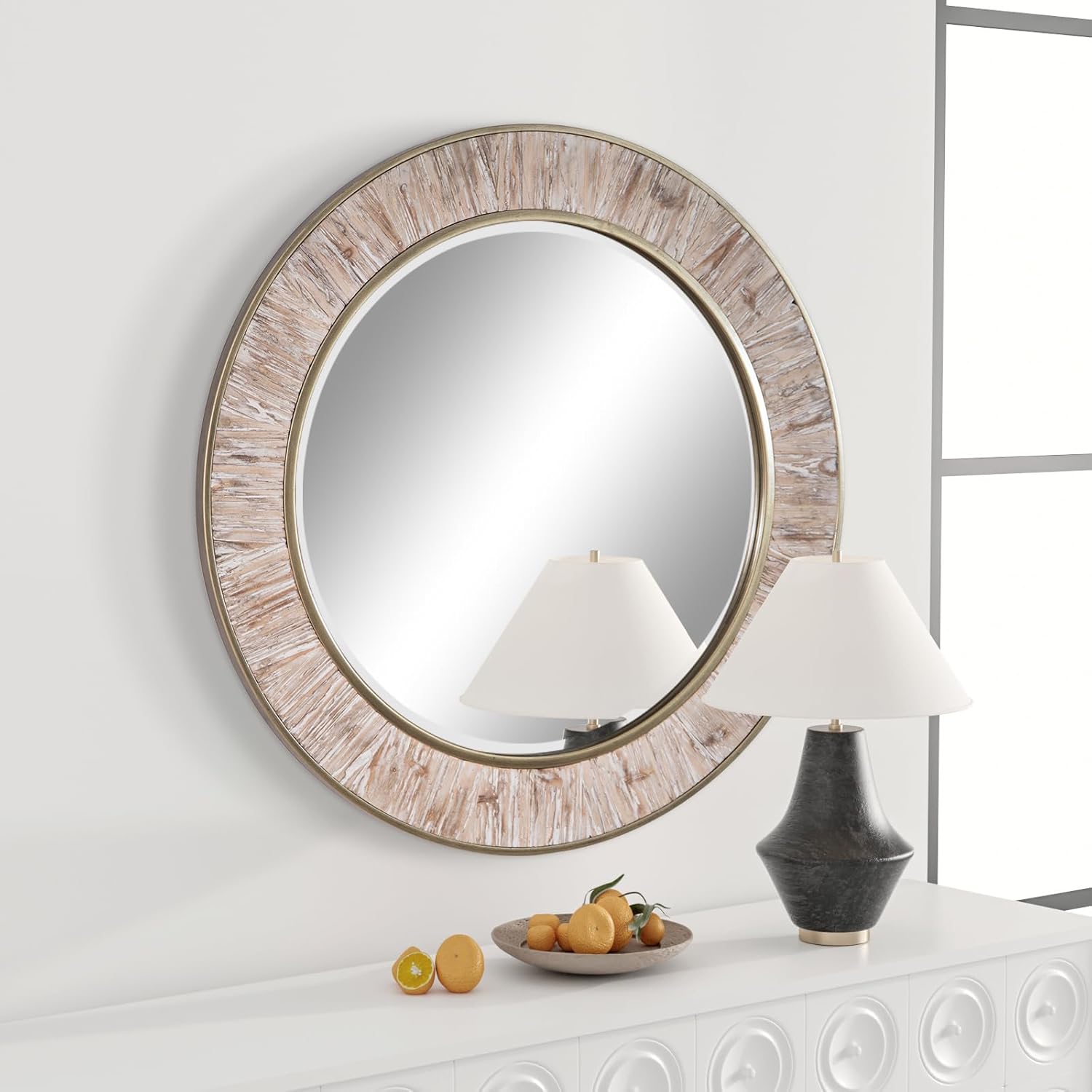 36 Inch Round Mirror,Gold Metal&Wood Frame Circle Mirror