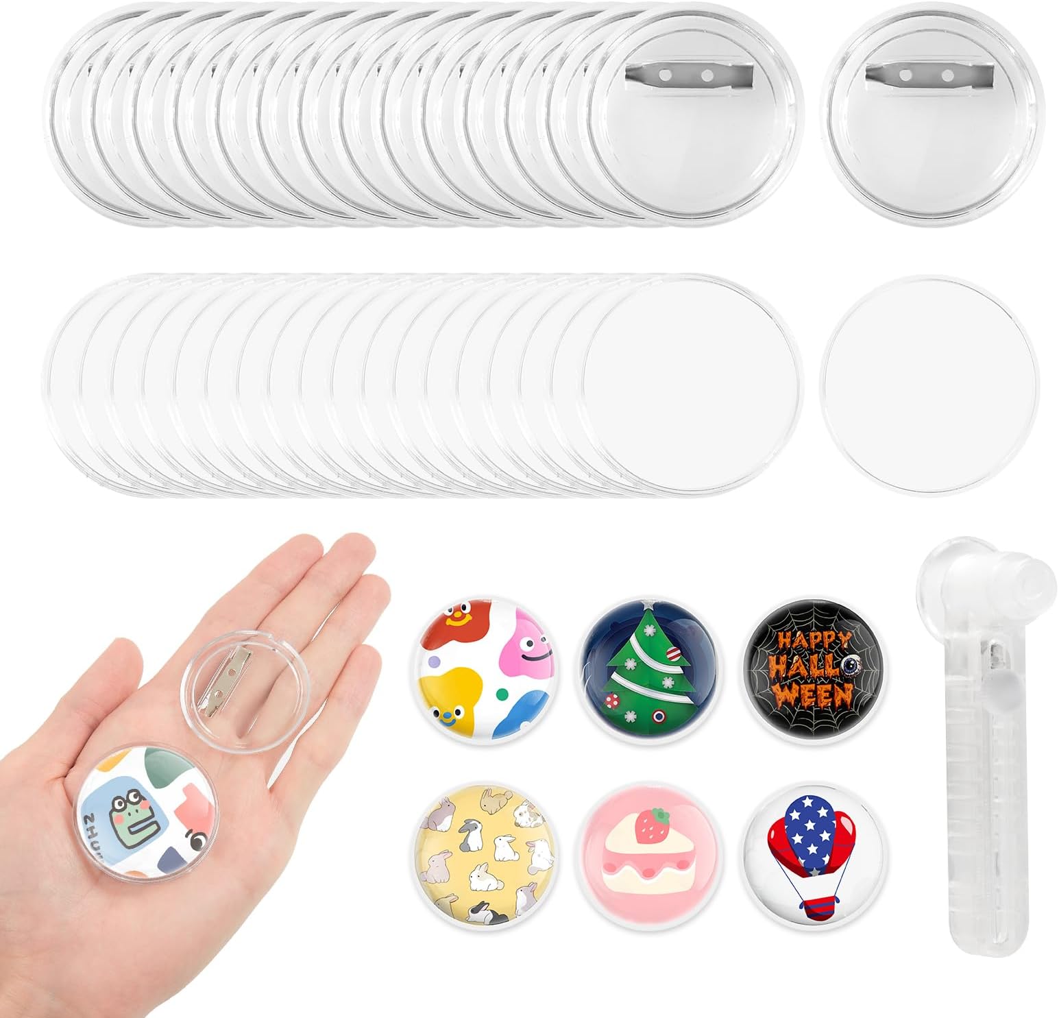 BEAMNOVA 100 Pack Acrylic Button Pins 44mm Clear Badges 1.76 in 1-3/4 Inch Blanks Pinback Buttons for Crafts DIY Badge Pins Bulk for Backpacks Shirts