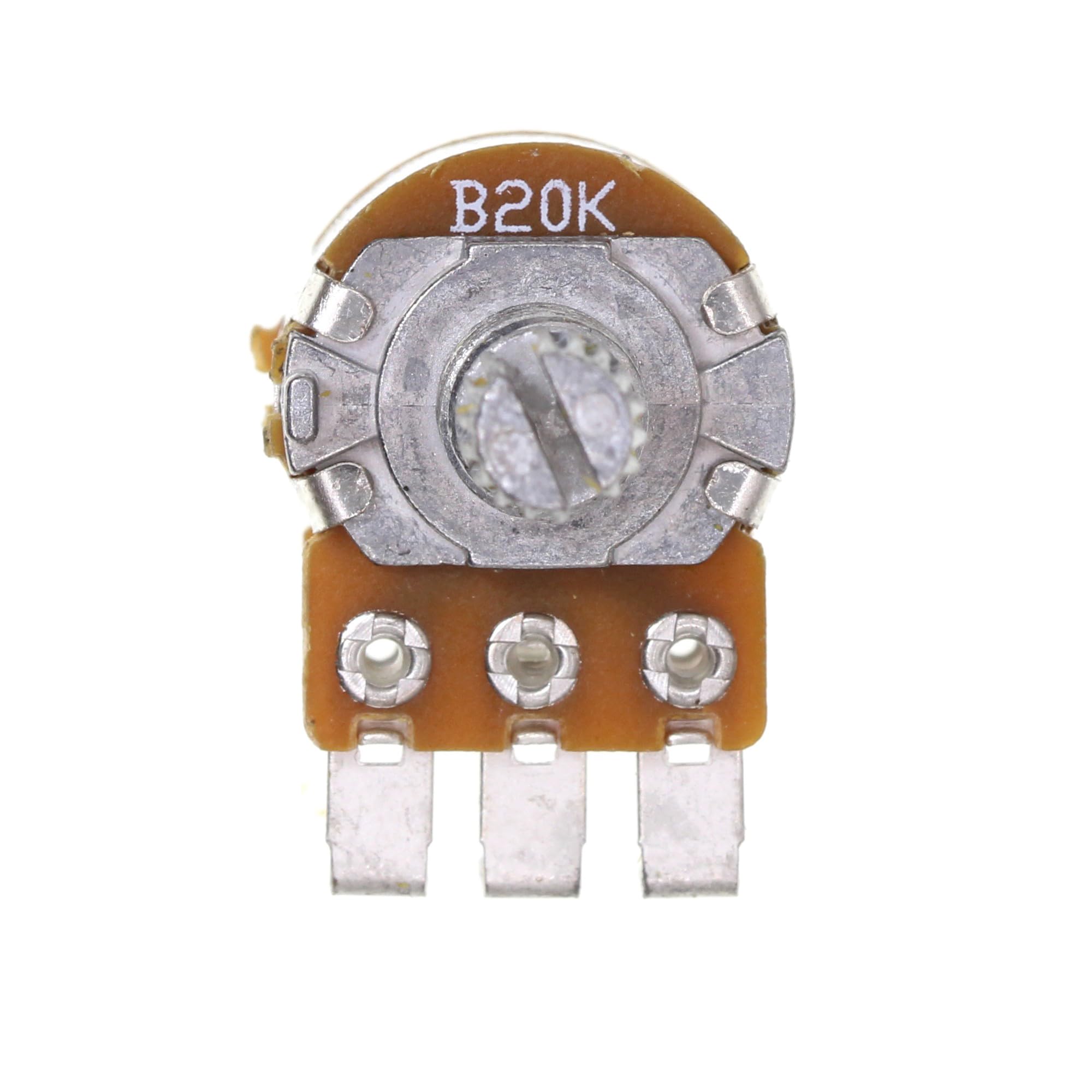 (Pack of 10) WH148 Vertical Dual Gang Outward Bending 6 Pins Potentiometer B20K 20K Ohm Variable Resistors 15mm knurled Shaft Aluminum Alloy Knob Caps - Image 3