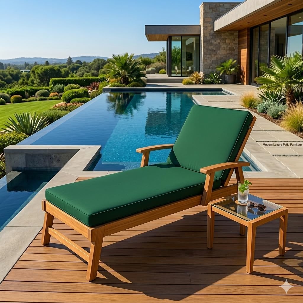 Sun Lounger WATERPROOF FOAM CUSHIONS Garden Sunlounger Cushions - Removeable Cover - Garden Recliner Cushion Chair Seat Pads Sunbed Cushion for Indoor Outdoor Patio Yard Beach (Green)