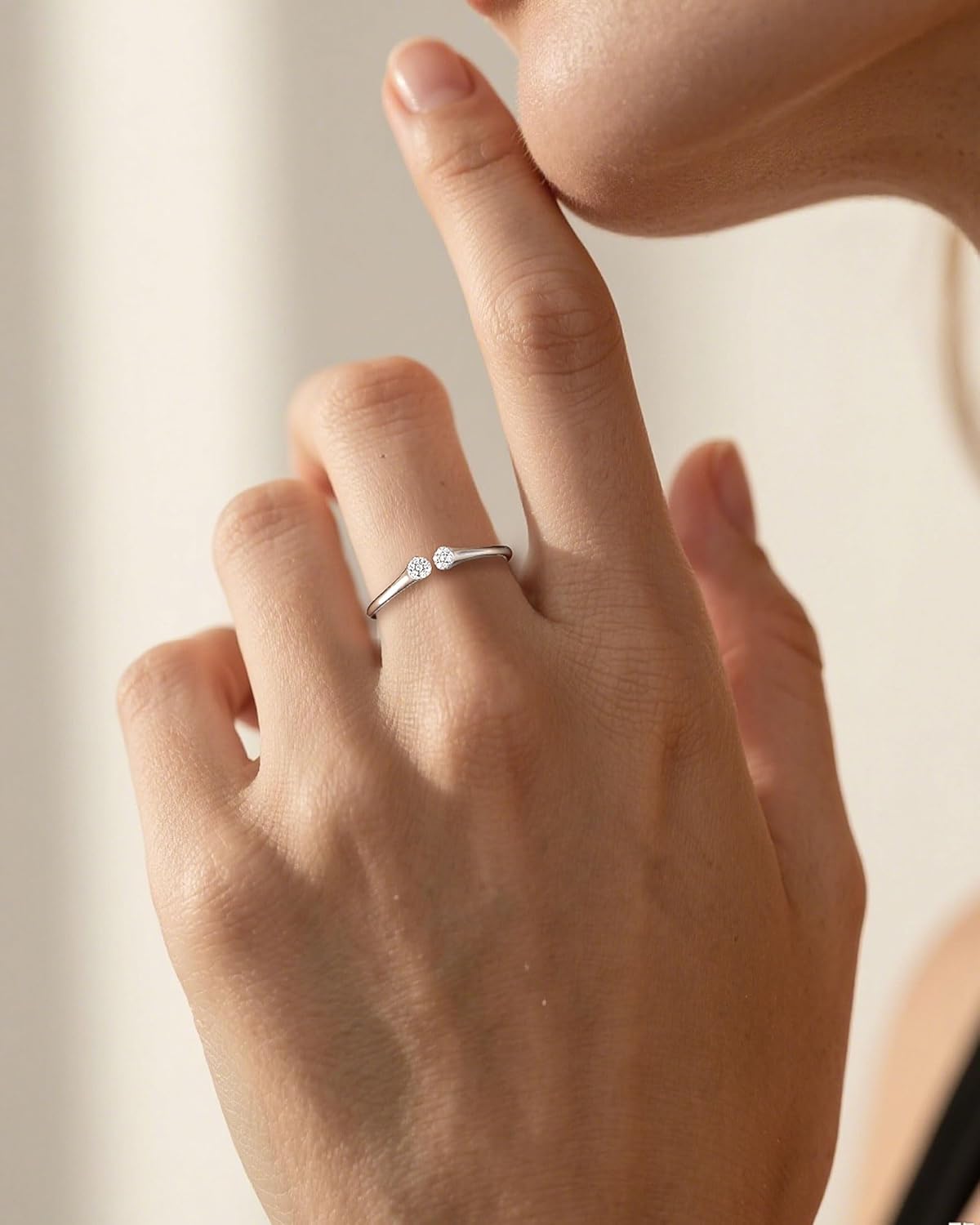 Monkton 1.5mm S925 Sterling Silver Stackable Ring Square Open Cluster Cubic Zirconia Minimalist Geometric Eternity Ring Band for Women Hypoallergenic Size 4-11 - Image 6