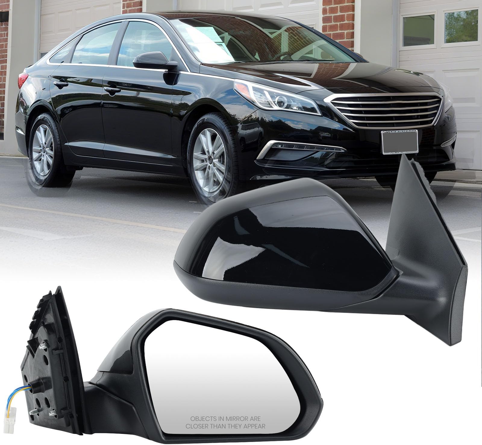 Right Passenger Side Mirror Compatible with Hyundai Sonata 2015 2016 2017 2018 2019 Power Glass Manual Folding Heated 5 Pins Replace HY1321203 | 87620-C2000 (Black)